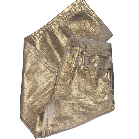 Zara Metallic Gold Jeans Boy Boy Fit Relaxed Cotton Pants Trousers Bloggers’ Fav - Picture 6 of 15
